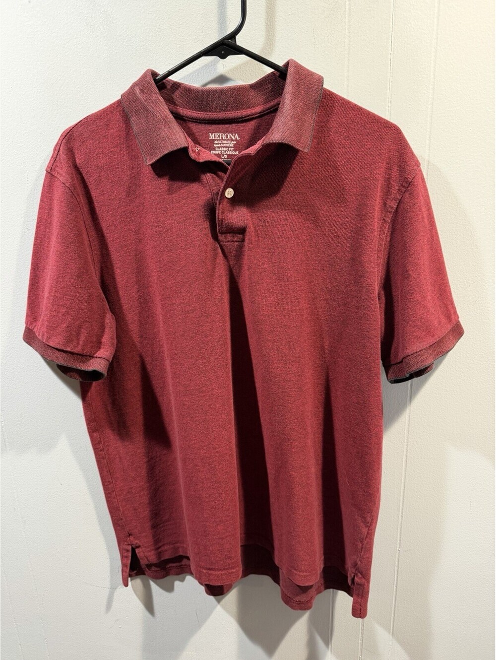 Mens Merona Classic Fit Burgundy Polo Shirt Size Large Short Sleeve Style Fit